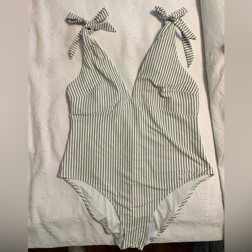 H&M Green Striped Women's One Piece Swimsuit